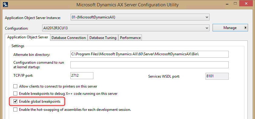 Screenshot AX 2012 Server Configuration Utility